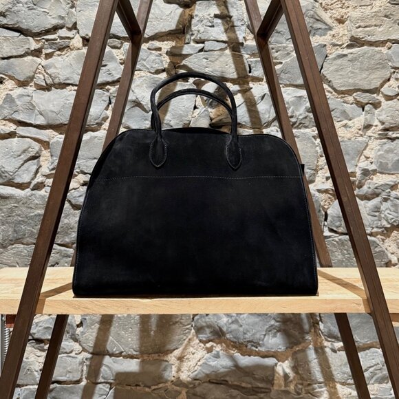 The Row Black Suede Soft Margaux 17 Bag - Picture 1 of 16